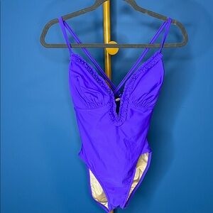 Bold Electric Purple Ruffle V-Neck One-Piece Swimsuit
